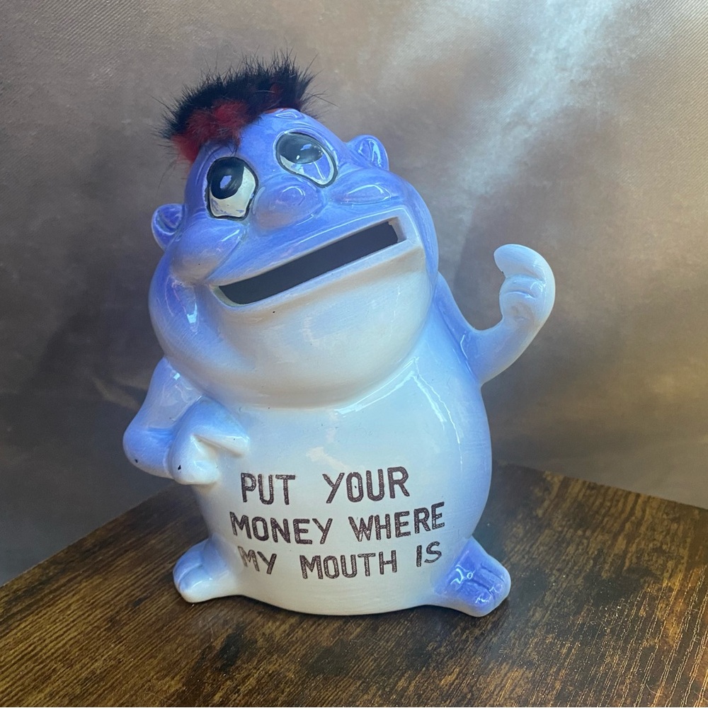 Kreiss Psycho Ceramics Coin Bank Put Your Money Where My Mouth Is Antique 1950s